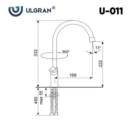 Смеситель для кухни Ulgran Classic U-011-309 на мойку серый