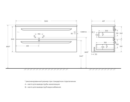 Тумба под раковину Cezares ECO-CER ECO-CER-N-1200-2C-SO-NCS-P-L 120х45,7х50 - фото 2