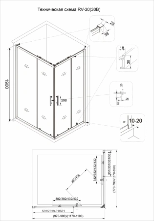 Душевой уголок Veconi Rovigo RV30B-12080-01-C3 120х80 стекло прозрачное профиль черный без поддона
