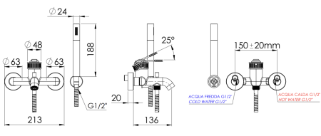 Смеситель для ванны Remer Atelier AL02 настенный хром