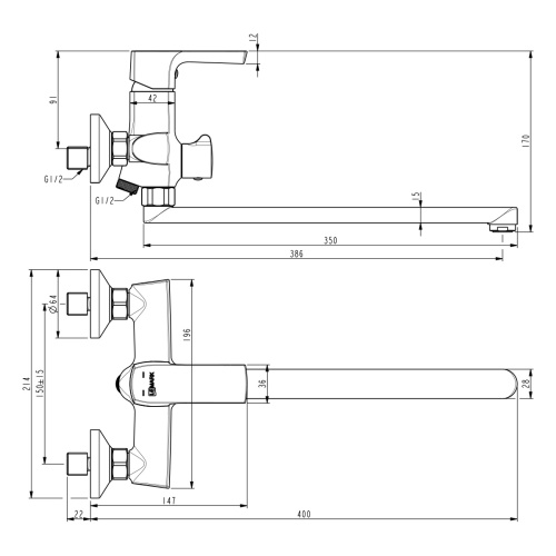 Смеситель для ванны LeMark Ursus LM7251BL настенный черный без термостата - фото 3