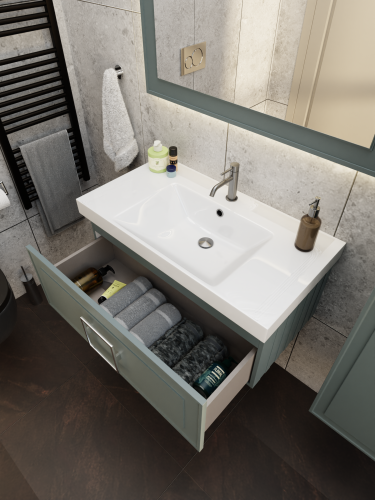 Тумба с раковиной La Fenice Cubo TWIN NFNC-01-CUB-G-80-2-1-80 90х62х49 подвесная цвет серо-зеленый - фото 5