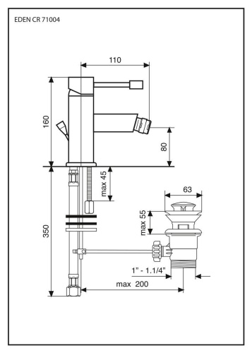 Смеситель Emmevi Eden 71004/CR на биде хром - фото 2 Смеситель Emmevi Eden 71004/CR на биде хром - фото 2