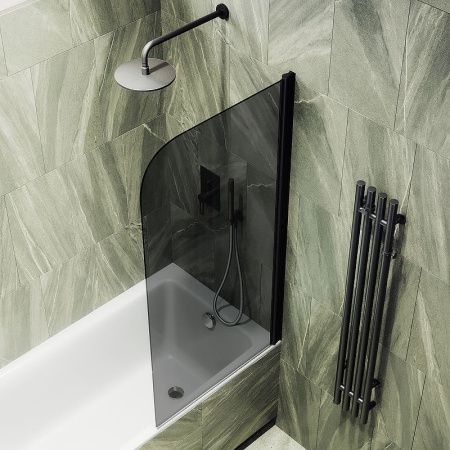 Душевая шторка на ванну Maybah Glass MGV-603-6 40х140 стекло тонированное профиль черный ориентация универсальная