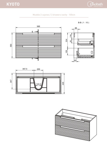Тумба под раковину Visobath Kyoto 76351/Quarzo 100х45х55 подвесная цвет кварц - фото 2