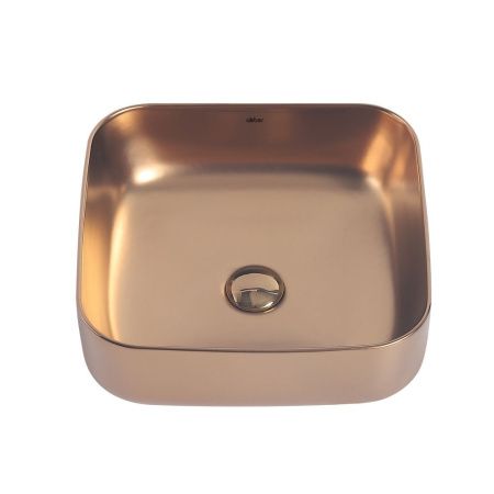 Раковина из сантехнического фаянса Abber RECHTECK AC2211MRG 40х40 накладная цвет розовое золото без отверстий под смеситель