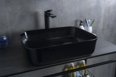 Раковина керамическая Gid Geométrico 53351 50х40 накладная цвет черный без отверстий под смеситель