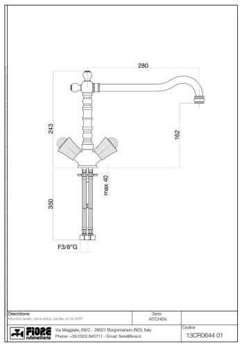 Смеситель Fiore Venere Sky 13CR0644 на столешницу хром - фото 2