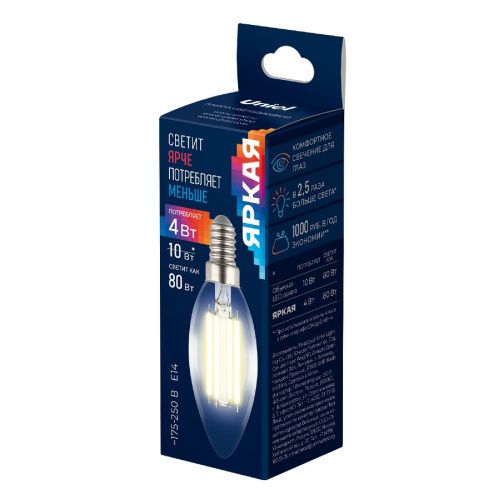 Лампа светодиодная Uniel LED-C35-4W/3000K/E14/CL GLY01TR - фото 3