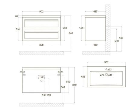 Тумба под раковину Art&Max PLATINO AM-Platino-900-2C-SO-MM 90х50 подвесная цвет зеленый