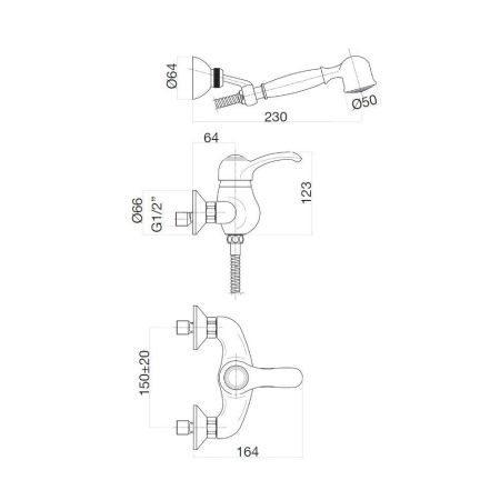 Смеситель для ванны и душа Webert Aurora AU870101060 настенный медь