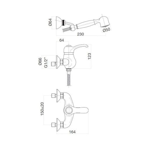 Смеситель для ванны и душа Webert Aurora AU870101060 настенный медь - фото 3