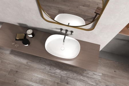 Раковина из искусственного камня Abber Stein AS2633 60х40 накладная цвет белый матовый без отверстий под смеситель