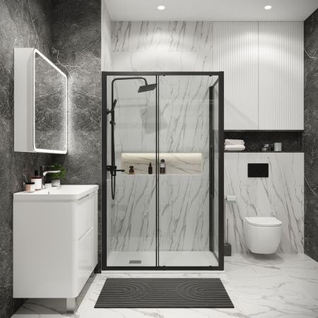 Душевой уголок Grossman Cosmo 120.K33.02.1490.21.00 140х90 стекло прозрачное профиль черный без поддона