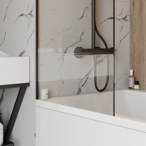 Шторка на ванну Teymi Timo T00271 60х140 стекло прозрачное профиль черный ориентация универсальная - фото 5