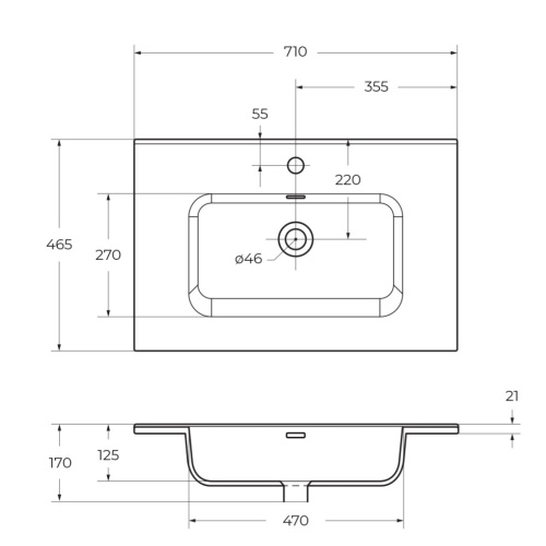 Раковина керамическая BelBagno BB700ETL 71х46 накладная цвет белый 1 отверстие под смеситель - фото 2