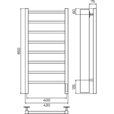 Полотенцесушитель электрический Terminus 4670078557155 45х85 хром