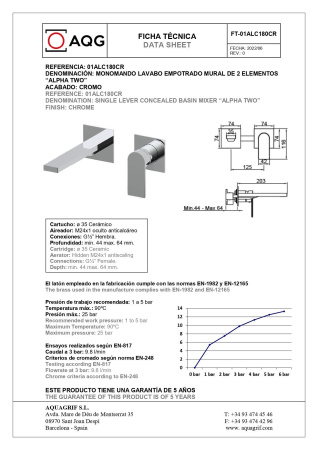 Смеситель AQG Alpha 01ALC180CR встраиваемый в стену хром