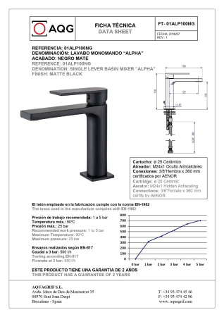 Смеситель AQG Alpha 01ALP100NG на раковину черный матовый