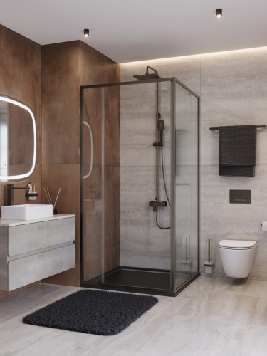 Душевой уголок Cezares LUX LUX-AH-FS-11-100/90-C-GM 100х90 стекло прозрачное профиль оружейная сталь без поддона - фото 5