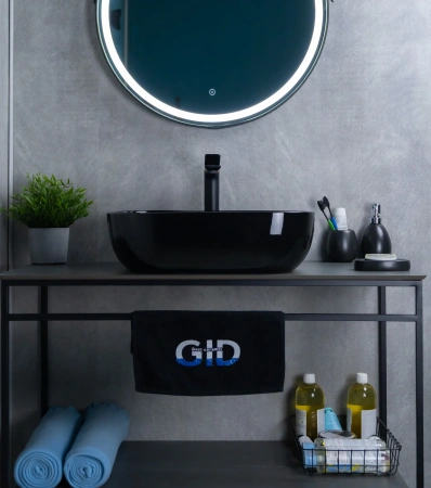 Раковина керамическая Gid Geométrico 53347 50х40 накладная цвет черный без отверстий под смеситель