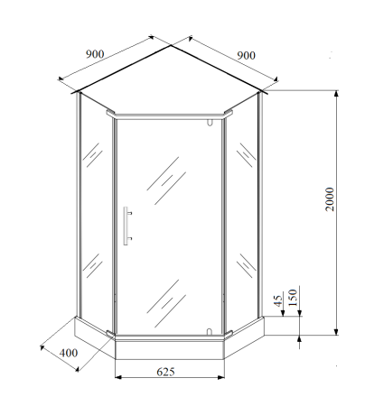 Душевой уголок Parly ZPE911FB 90х90 стекло матовое профиль черный с поддоном