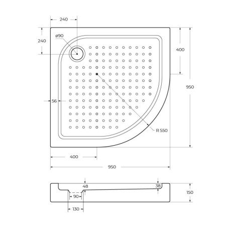 Душевой поддон акриловый BelBagno TRAY-BB-R-95-550-15-W 95х95 белый с ножками