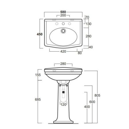 Раковина из сантехнического фаянса Simas Londra LO914bi*1 60х50 подвесная цвет белый 1 отверстие под смеситель