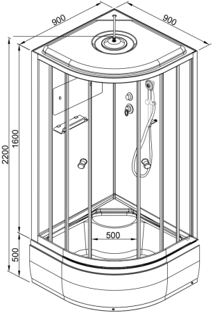Душевая кабина AvaCan D90SEL 90х90 четверть круга с крышей ориентация универсальная