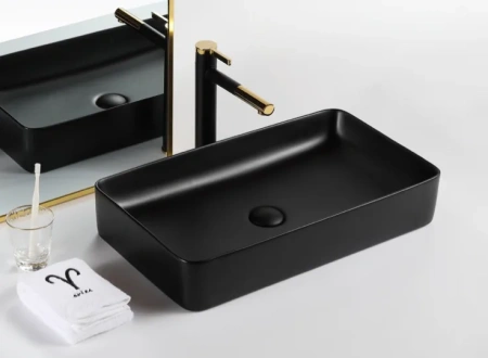 Раковина керамическая Gid Geométrico 53344 60х34 накладная цвет черный матовый без отверстий под смеситель