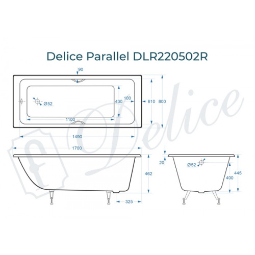 Ванна чугунная Delice Parallel 170x80 пристенная прямоугольная - фото 2