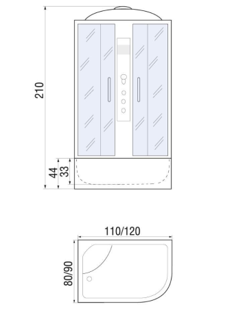 Душевая кабина River DUNAY 10000003134 120х90 асимметричная с крышей ориентация левая