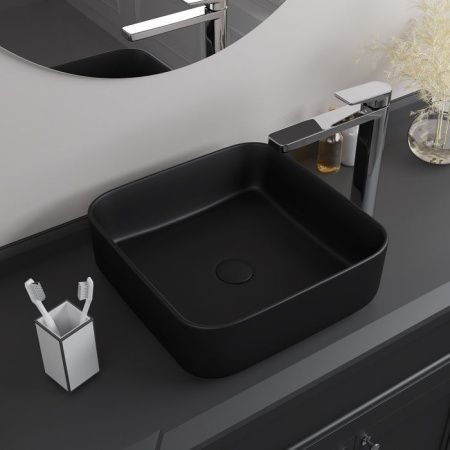 Раковина керамическая Iddis Bridge BRIBM04i27 40х40 накладная цвет черный без отверстий под смеситель