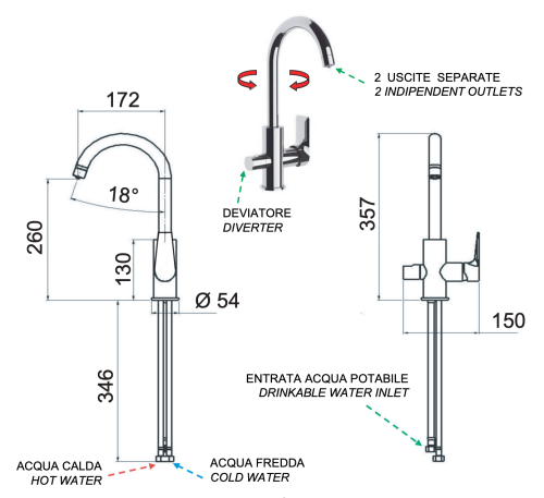 Смеситель для кухни Remer Infinity i79DW на мойку/столешницу хром - фото 2