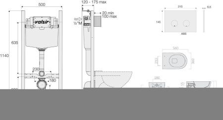 Комплект унитаз с инсталляцией и клавишей смыва Valsir KIT VSCR 7317 Std P4
