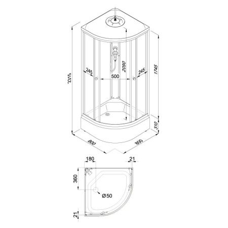 Душевая кабина Тритон Ультра Щ0000072615 80х80 четверть круга с крышей ориентация универсальная