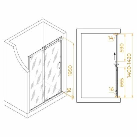 Душевая дверь RGW Tornado 02071414-11 140х195 стекло прозрачное профиль хром