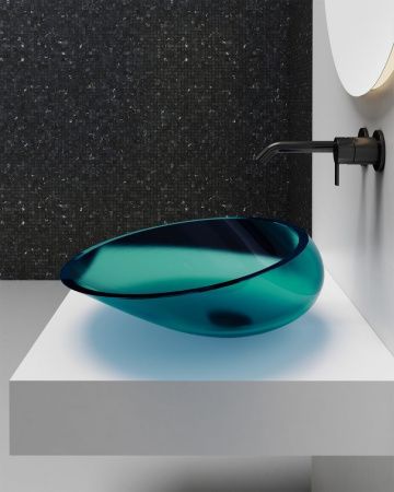 Раковина из полиэфирной смолы Abber KRISTALL AT2812Aquamarin 50х40 накладная цвет зеленый без отверстий под смеситель