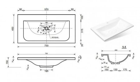 Раковина из искусственного камня Эстет Бали ФР-00014911 80х50 накладная цвет белый 1 отверстие под смеситель