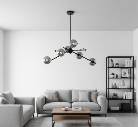 Люстра на штанге Delight Collection 9303P-6 black/smoky
