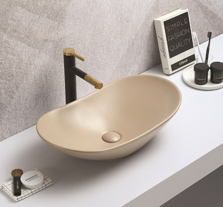 Раковина из санфаянса CeramaLux 7811AMC-1 62х36 накладная цвет капучино матовый