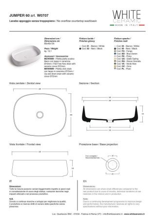 Раковина керамическая White Ceramic Jumper W0707SET01/Jumper 60х40 накладная цвет белый