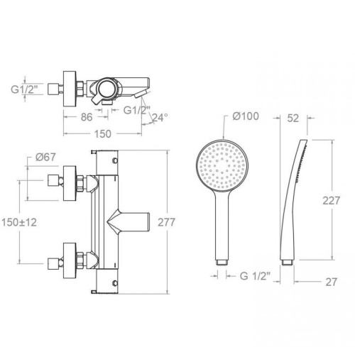 Смеситель для ванны Ramonsoler BLAUTHERM 943801T1 настенный хром - фото 2