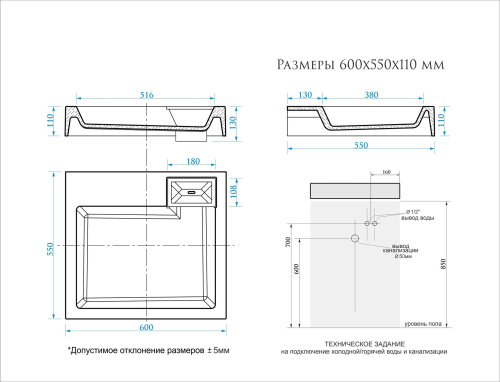 Раковина Uperwood Vission 60 см 45483000001 над стиральной машиной цвет белый - фото 2