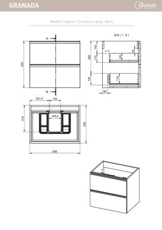 Тумба под раковину Visobath Granada 87513/87599 60х50 подвесная цвет белый