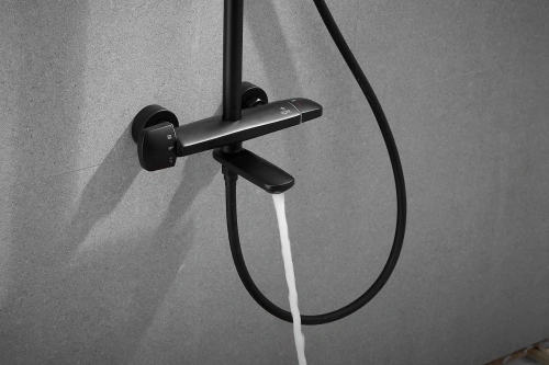 Душевая стойка Rose R3996H настенная цвет черный с термостатом - фото 4