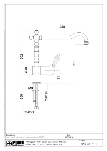 Смеситель Fiore Imperiale Sky 82CR5415 на мойку хром - фото 2