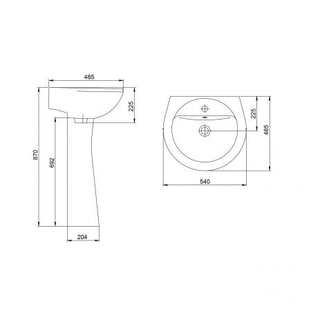 Раковина из сантехнического фарфора Santeri Соната 131112S0011B0 50х50 подвесная цвет белый 1 отверстие под смеситель