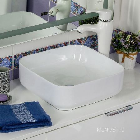 Раковина из сантехнического фарфора Melana 78110-805 40х40 накладная цвет белый без отверстий под смеситель