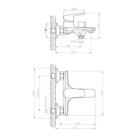 Смеситель для ванны Tokito HAPPO TOK-HAP-1014 настенный хром